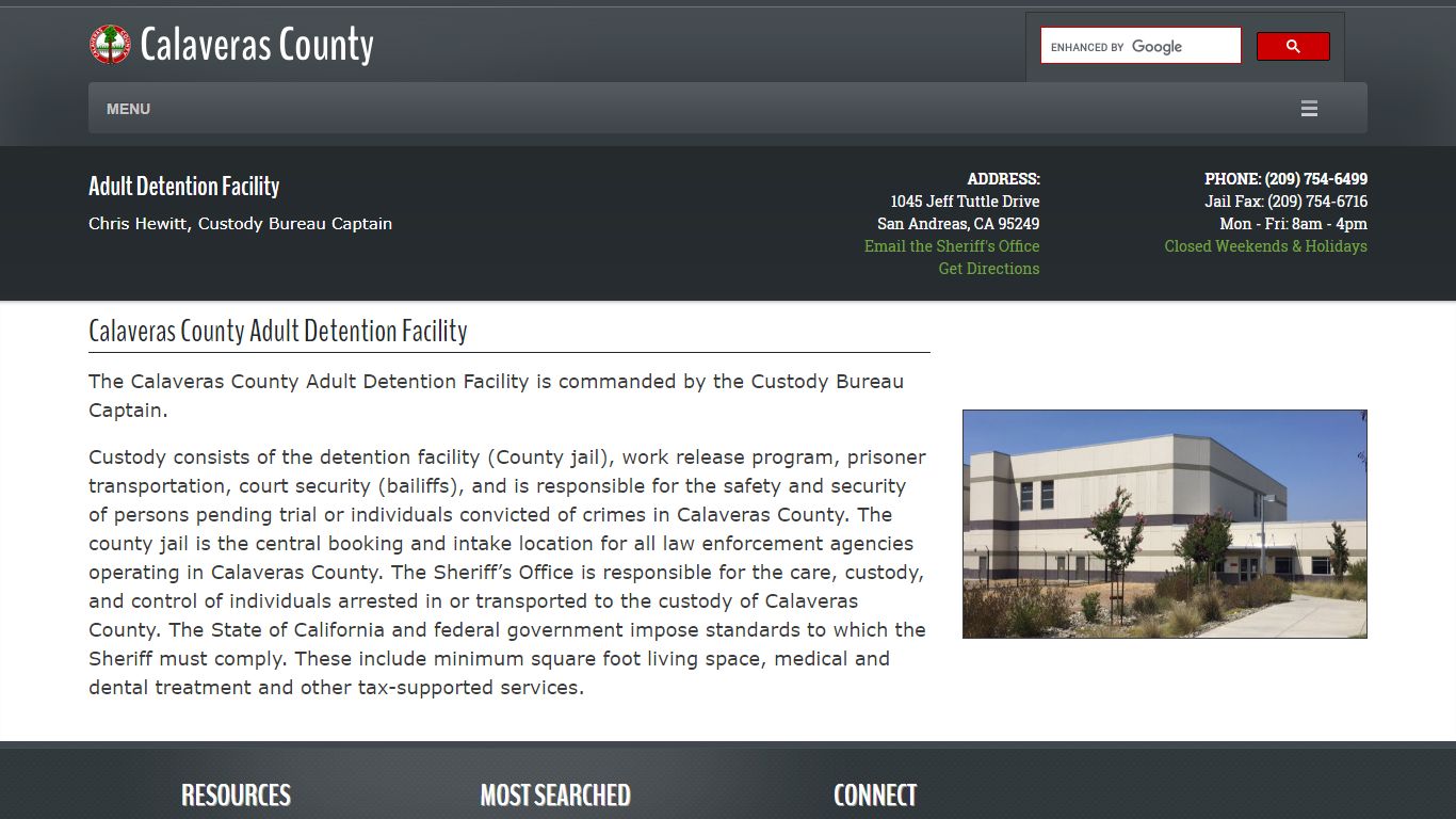 Detention Facility - Calaveras County Sheriff's Office