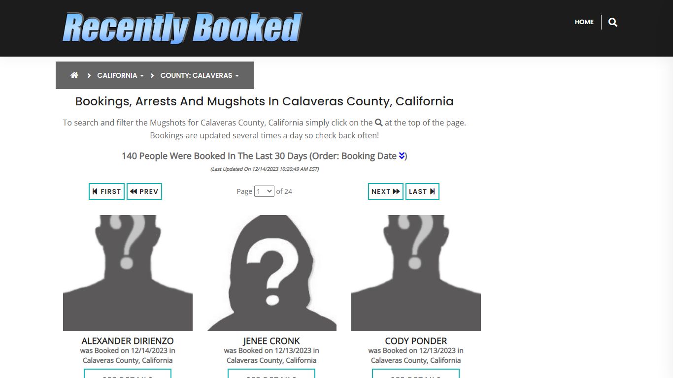 Bookings, Arrests and Mugshots in Calaveras County, California